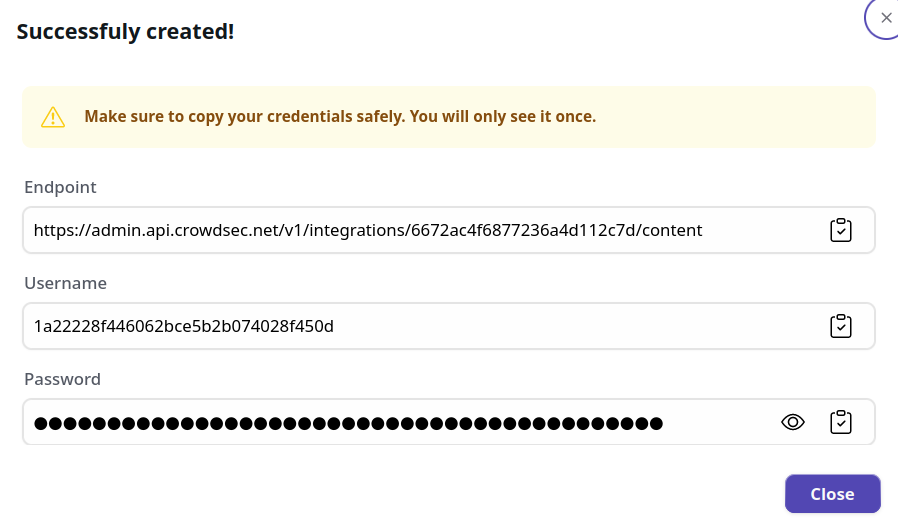 pfSense Integration Credentials Screen